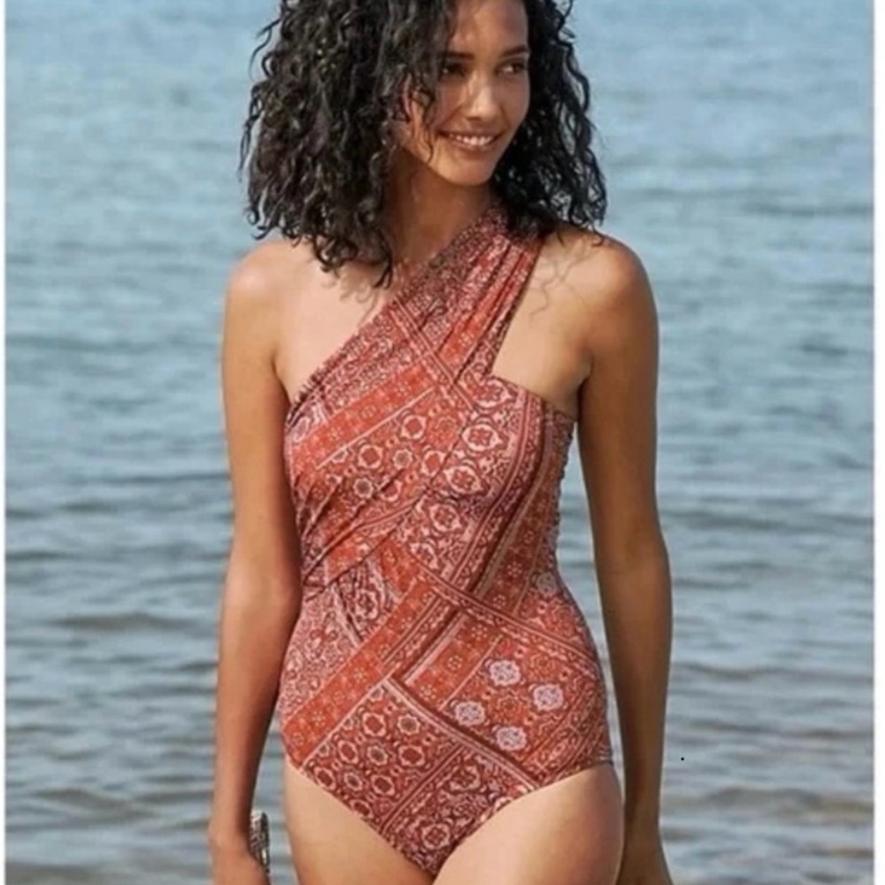 Garnet Hill One Shoulder Paisley Print One Piece Bathing Suit Swimwear Size 8